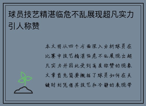 球员技艺精湛临危不乱展现超凡实力引人称赞