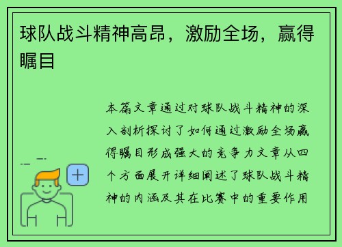 球队战斗精神高昂，激励全场，赢得瞩目